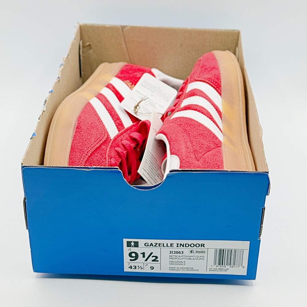 Adidas Gazelle Indoor Shoes Size 9.5 Mens Better Scarlet White Gum JI2063, NEW - Picture 2 of 13